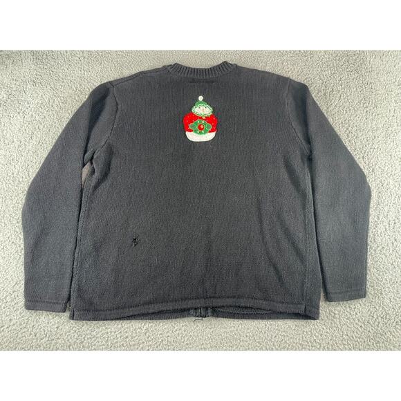 Carly St Claire Sweater Womens Small Christmas Black Vintage Snow Full Zip Ugly - Picture 8 of 10